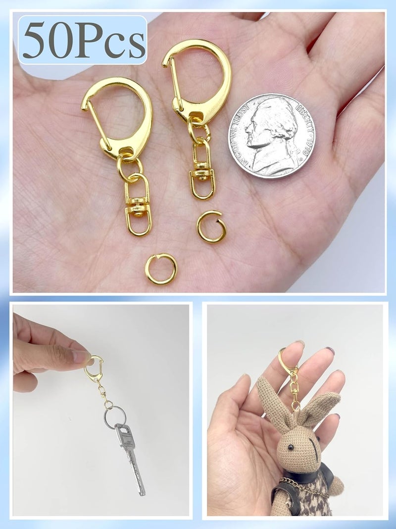 Evnlo 50Pcs Lobster Claw Clasps for Keychain Clip, Swivel Snap Hooks Gold Key Chain Rings DIY Making Kit for Crafts - Image 4